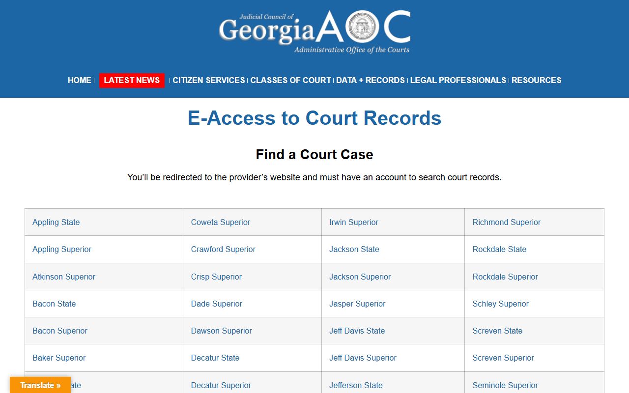 Webster County court records Georgia eAccess directory