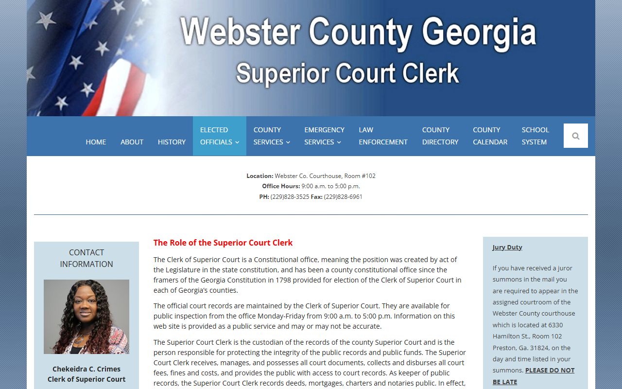 Webster County Superior Court records office page